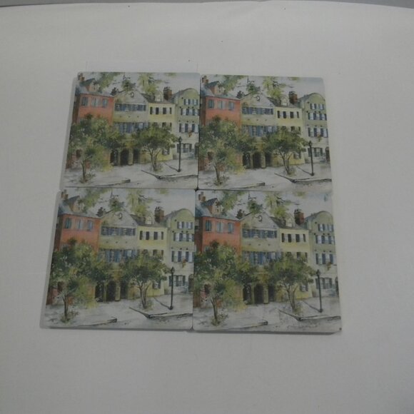 Rainbow Row Charleston, SC Stone Coasters Set of 4 Cork Backed NEW - Picture 4 of 4